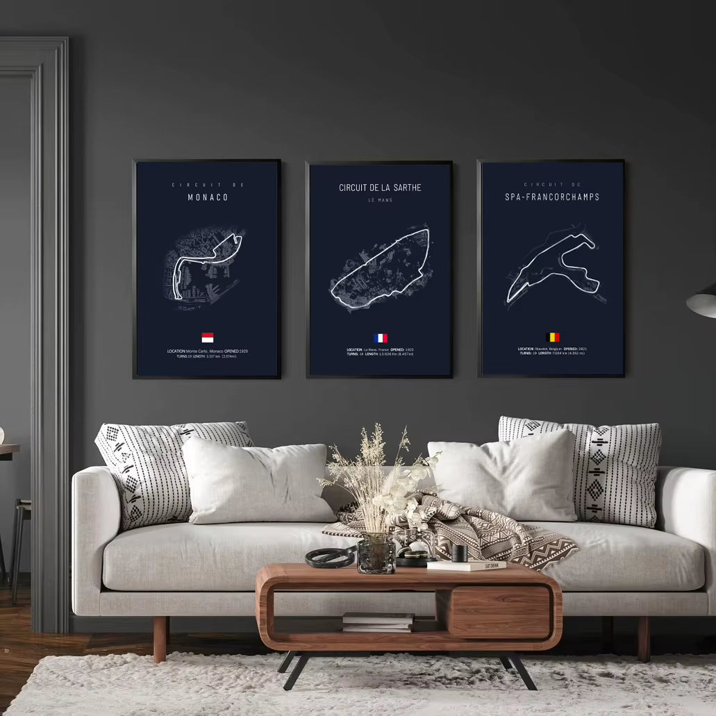 21X30 F1 Internationa Track Circuit Canvas Painting with Wood Frame F1 Wall Art Nordic Poster Aesthetic Motorsport Race Poster